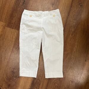 Talbots Petites White Cropped Pants 8P Casual Stretch Cotton Capri
